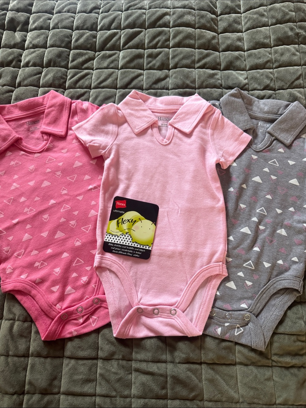 Hanes Baby Polo One-Piece Bodysuits in Hot Pink, Light Pink & Gray - 3 Pack